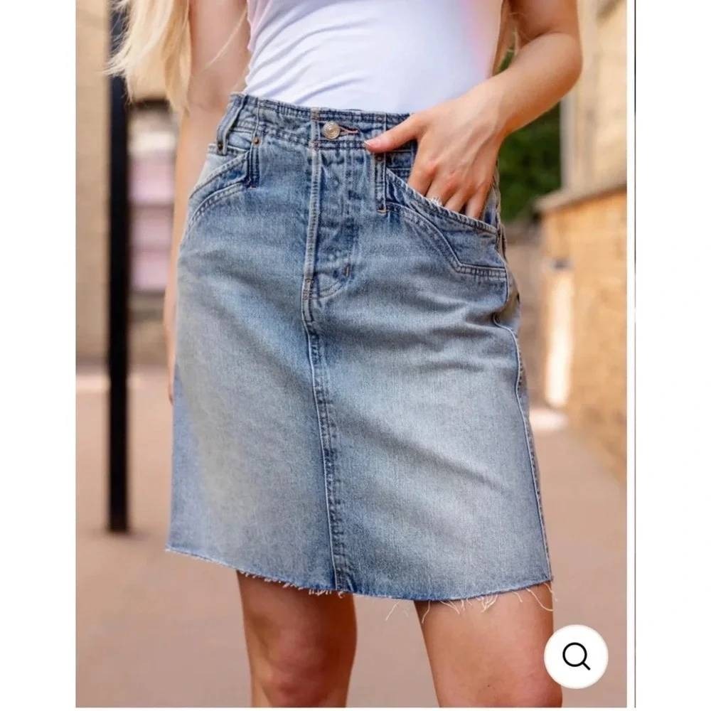 Free People We The Free Suzy Denim Midi Skirt Women 25 Sun Stoned Blue NWT